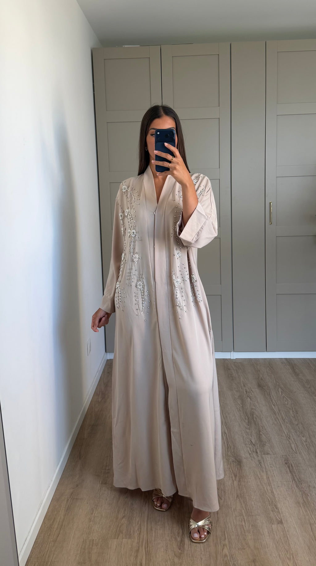 Abaya perlée beige
