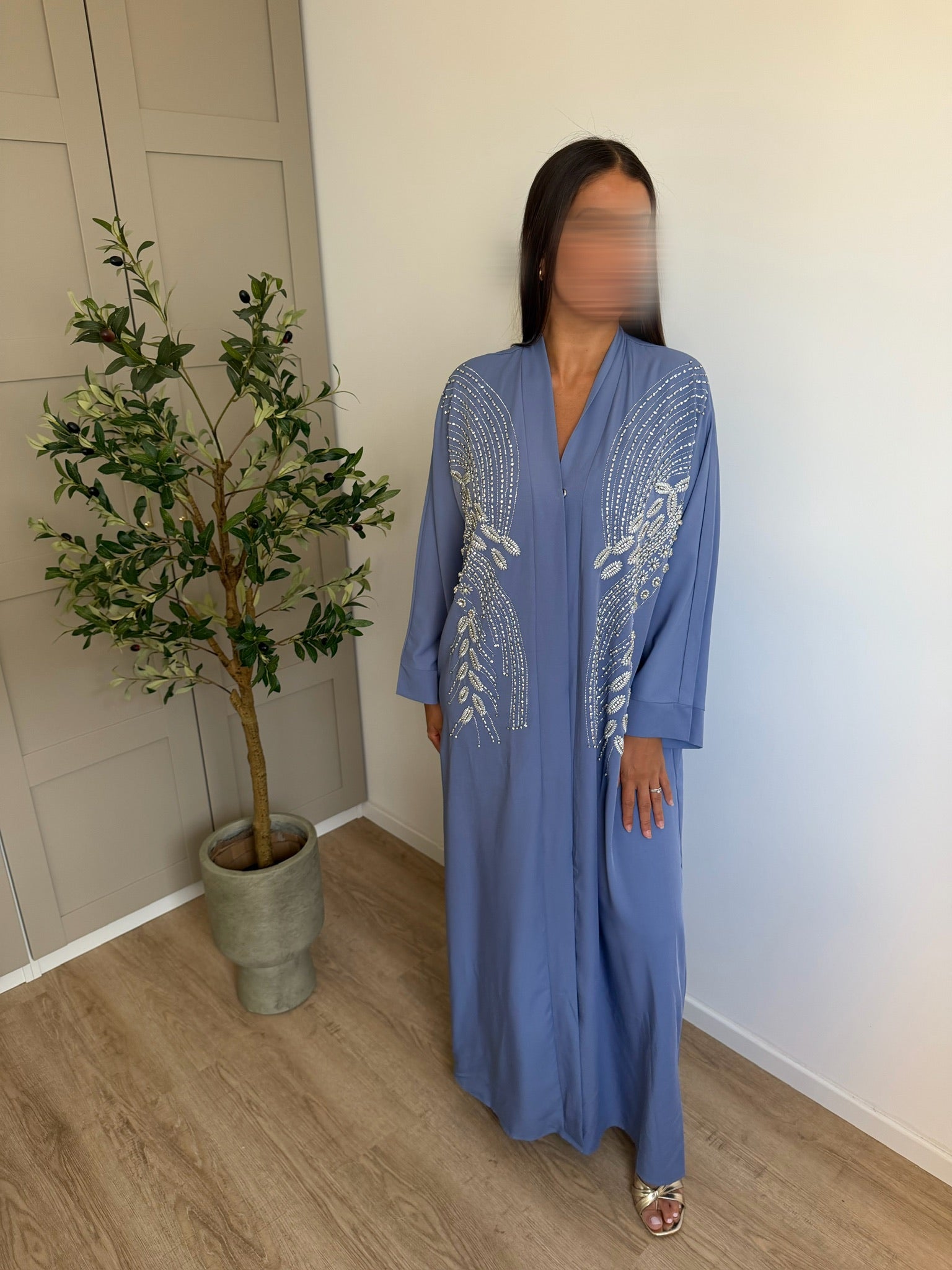 Abaya perlée bleu