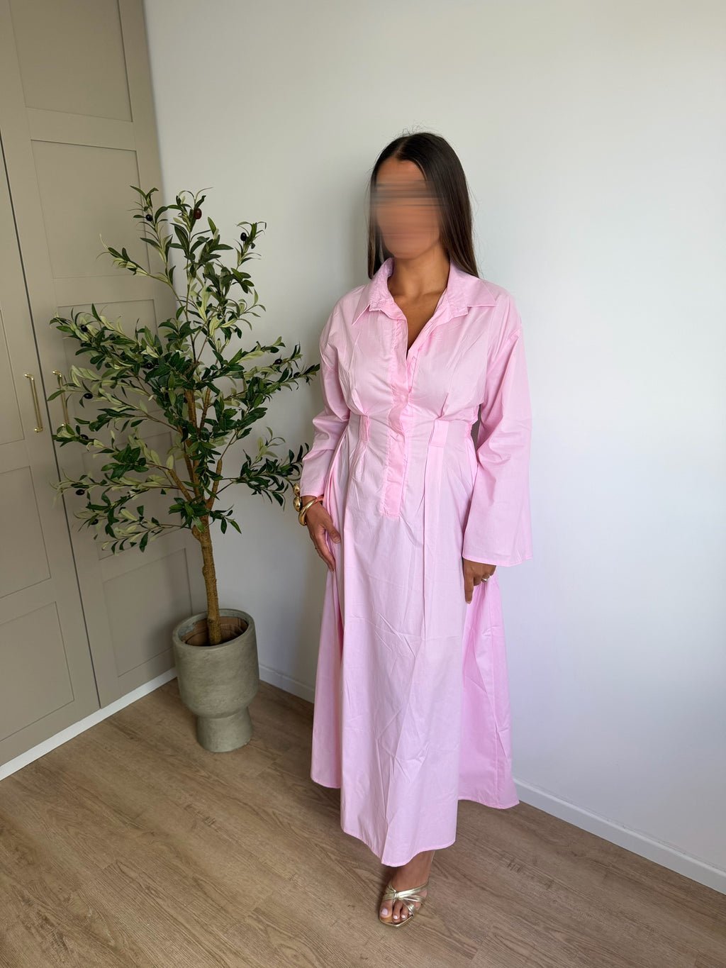 Robe chemise ceinturée rose