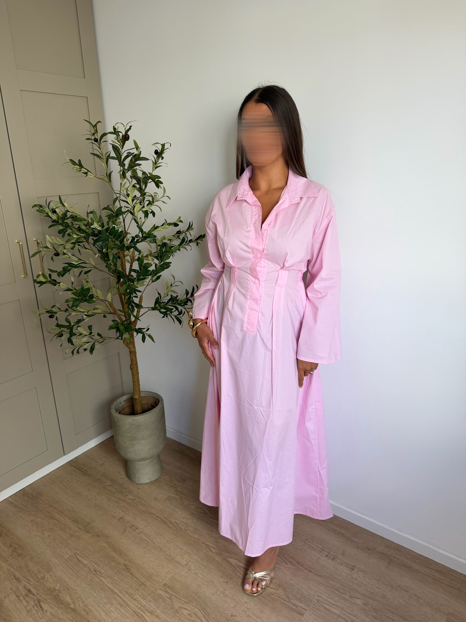 Robe chemise ceinturée rose