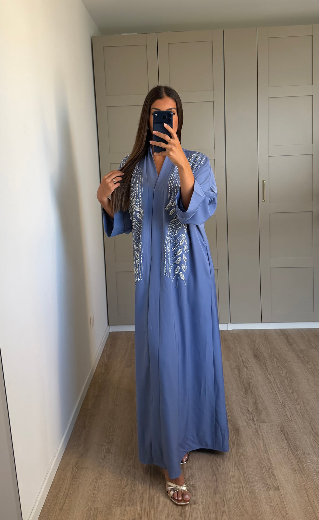 Abaya perlée bleu