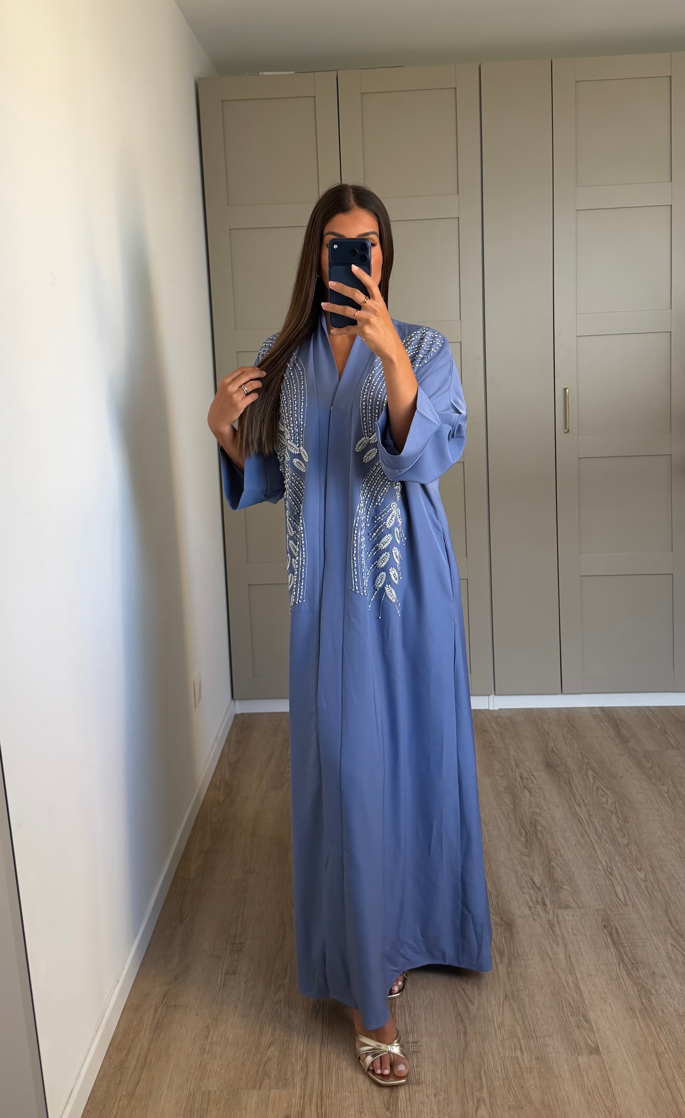 Abaya perlée bleu