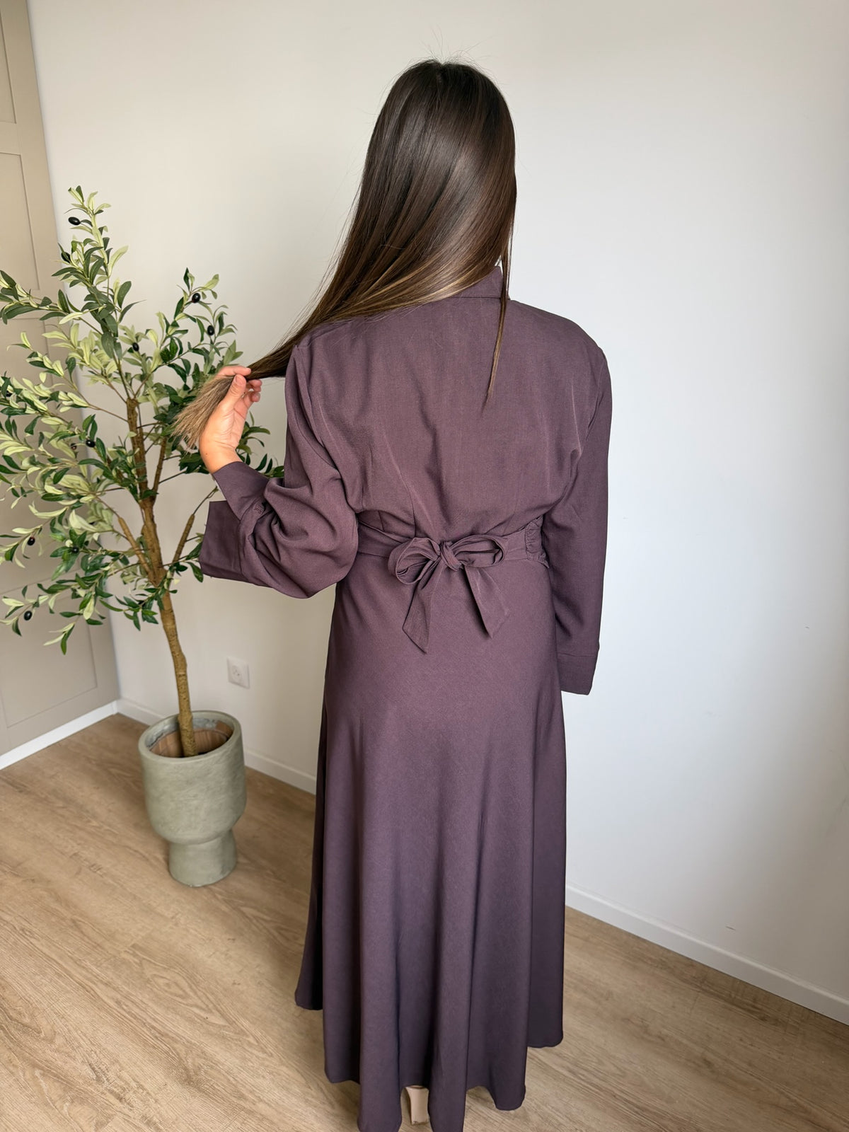 Robe longue avec ceinture prune