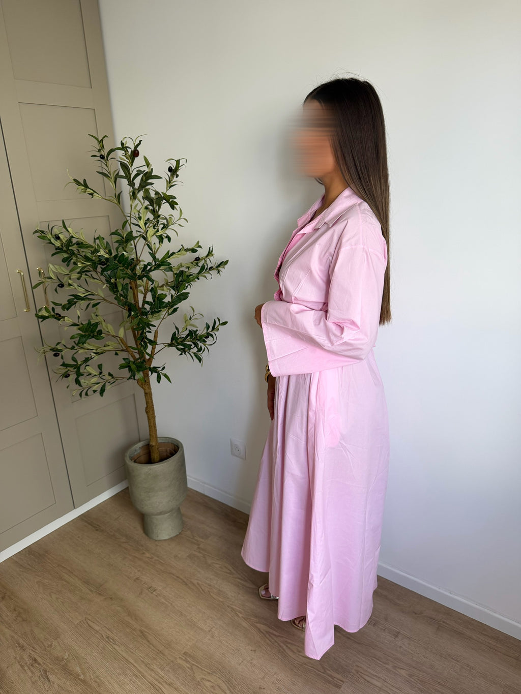 Robe chemise ceinturée rose